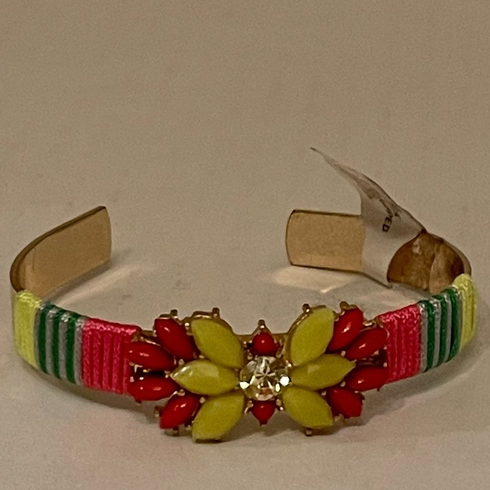Women's Neon Lucite Beads Clear Rhinestone Thread Wrapped Cuff Bracelet - Picture 3 of 5